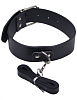 Чёрный ошейник с карабином и поводком Eroticon P3346B