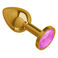 Золотистая анальная втулка с розовым кристаллом Сумерки богов 510-06 pink-DD (7 см)