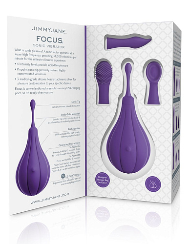 Фиолетовый вибростимулятор с 3 насадками Pipedream Focus Sonic Vibrator JJ10503