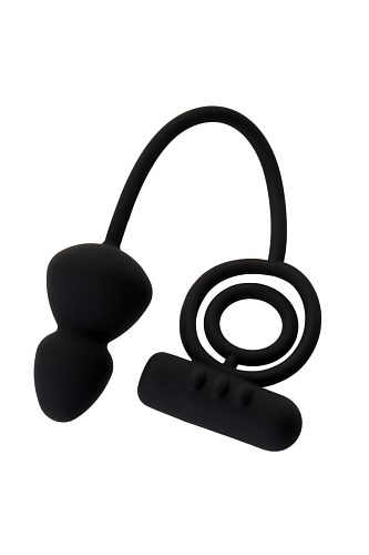 Чёрное эрекционное кольцо с вибростимулятором и анальным хвостом Erotist 541306