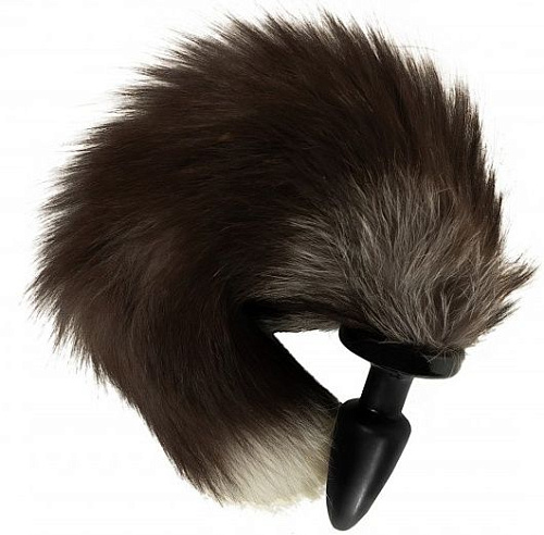 Чёрная силиконовая анальная пробка с чёрным хвостиком Сумерки богов 503-04 BX DD