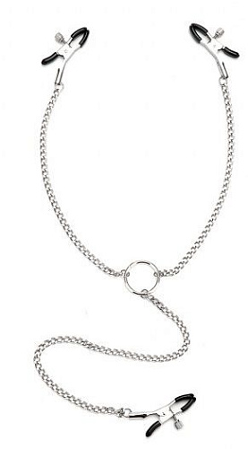 Серебристые зажимы для клитора и сосков с цепочкой Lux Fetish LF5209