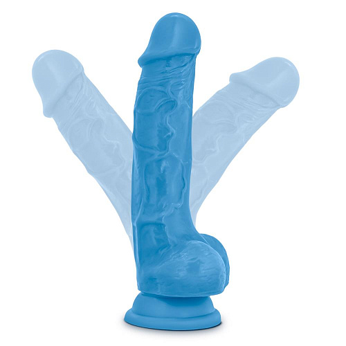 Голубой реалистичный фаллоимитатор на присоске Blush Novelties NEO 7.5INCH DUAL DENSITY COCK W. BALLS BL-89702 (19 см)