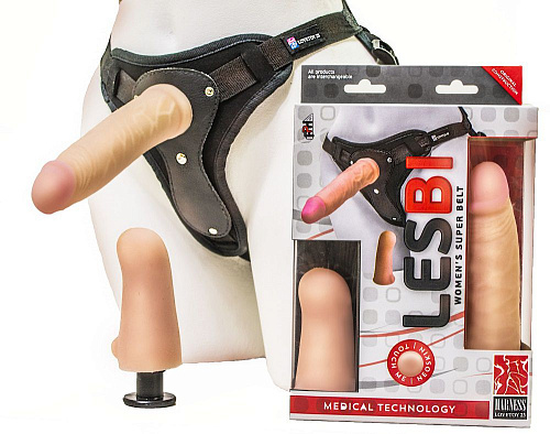 Женский страпон телесного цвета с вагинальной пробкой LOVETOY (А-Полимер) Harness 836603 (16,5 см)