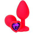 Красная силиконовая анальная пробка с фиолетовым стразом-сердцем Vandersex 122-HRFL (10,5 см)