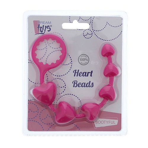 Розовая анальная цепочка с шариками-сердечками Dream Toys HEART BEADS 21495 (23 см)