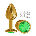 Золотистая анальная втулка с зелёным кристаллом Сумерки богов 510-03 green-DD (7 см)