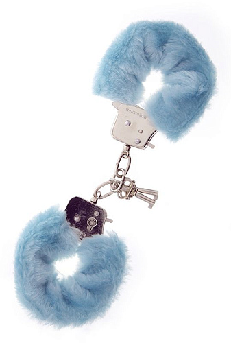 Голубые меховые наручники Dream Toys METAL HANDCUFF WITH PLUSH BLUE 160027