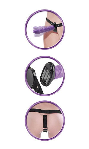 Фиолетовый страпон с вибрацией Pipedream Twist n Shout Vibrating Strap-On PD3368-12 (18 см)