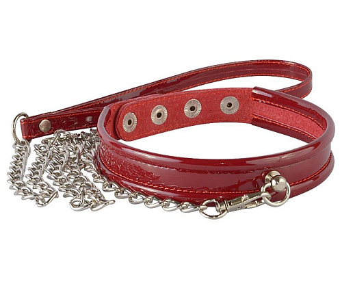 Бордовый ошейник из лаковой кожи с поводком Sitabella 5038-220