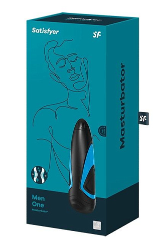 Чёрно-синий вакуумный мастурбатор Satisfyer Men J2018-men
