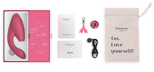 Розовый стимулятор с вагинальным отростком Womanizer DUO 05518210000