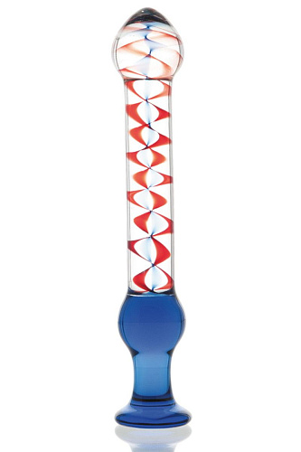 Стеклянный синий фаллоимитатор с красными спиралями Sexus Glass 912197