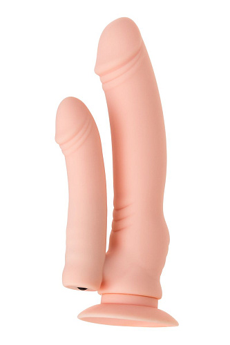 Двойной фаллоимитатор с присоской и съёмной вибропулей телесного цвета A-toys 761030 (19,5 см)