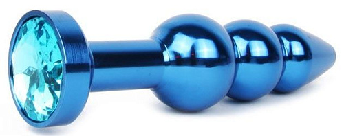 Удлинённая синяя анальная втулка с голубым кристаллом Anal Jewelry Plug QBLU-05 (11,3 см)