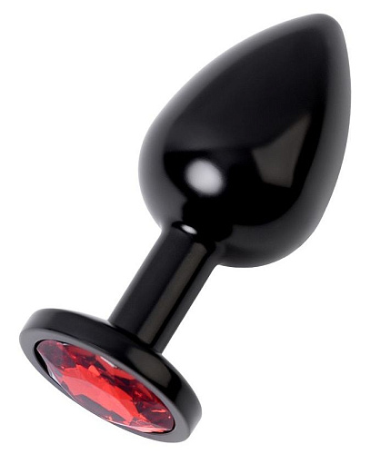 Чёрный анальный плаг с кристаллом красного цвета ToyFa 717008-59 (8,2 см)