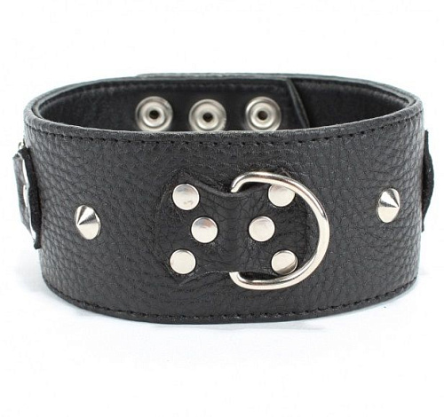 Чёрный кожаный ошейник с короткими шипами БДСМ арсенал 55008