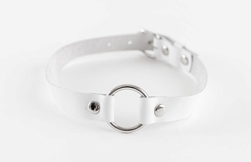 Белый чокер из натуральной кожи БДСМ арсенал 20011ars