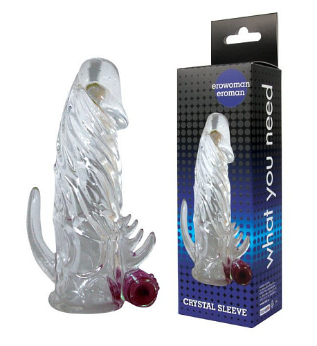 Закрытая прозрачная вибронасадка на пенис Bior toys Crystal Sleeve Vibe EE-10033 (12 см)