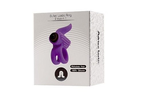 Фиолетовое эрекционное кольцо с подхватом мошонки и стимуляцией клитора Adrien Lastic Bullet Lastic Ring 30393
