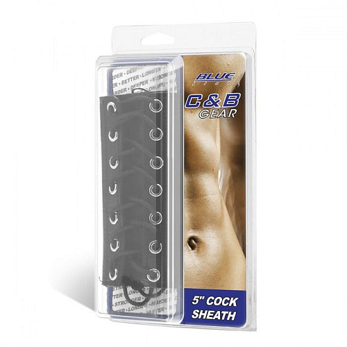 Чёрная сбруя на член на шнуровке BlueLine 5 Cock Sheath BLM3048