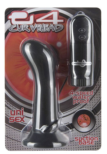 Чёрная анальная пробка с 4 режимами вибрации Seven Creations E4 CURVE HEAD 15-101BLK BCD GP (11 см)