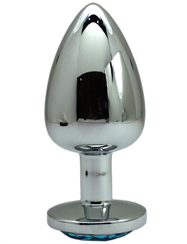 Серебристая анальная пробка с голубым кристаллом Eroticon P3402M-03 (9 см)