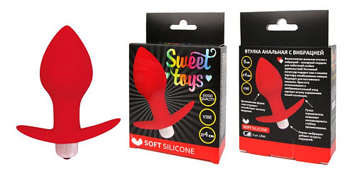 Красная коническая анальная вибровтулка с ограничителем Bior toys ST-40169-3 (8 см)