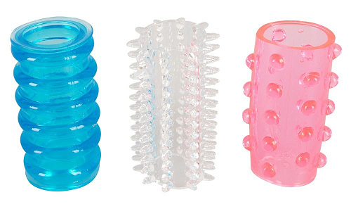 Комплект из трёх рельефных, разноцветных насадок на пенис Orion Tokyo Sleeves 05143060000