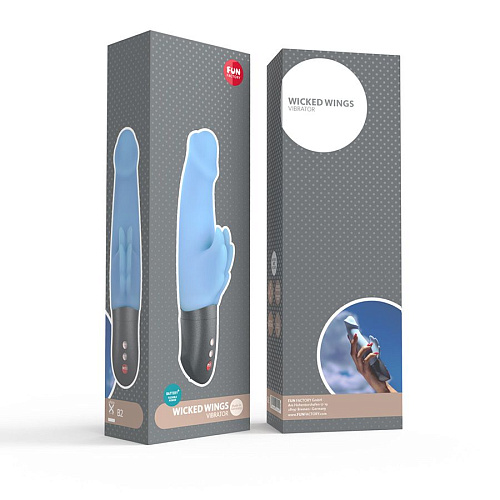 Нежно-голубой вибратор с клиторальными крылышками Fun Factory Wicked Wings 07057 (19,8 см)