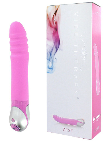 Розовый вибромассажёр с загнутой головкой с рёбрышками Vibe Therapy Zest V01A1S010-P2 (23 см)