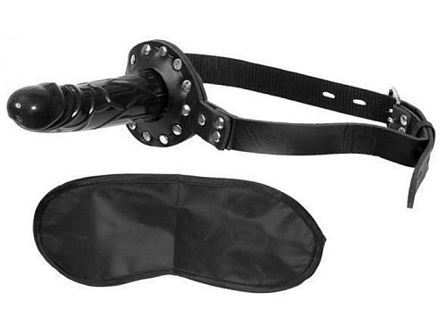 Чёрный кляп с фаллоимитатором Pipedream Deluxe Ball Gag with Dildo PD3853-00