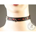 Чёрный с красным декоративный ошейник со стразами и колечком Подиум Р229