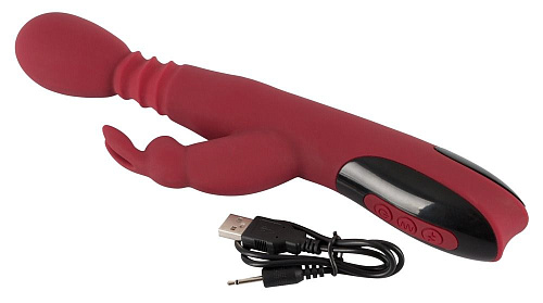 Красный вибромассажёр с клиторальным отростком Orion Rabbit Vibrator 05940670000 (26,5 см)