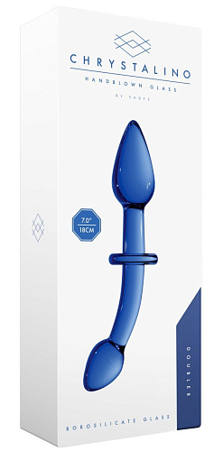 Синий двусторонний анальный стимулятор Shots Media BV Doubler CHR018BLU (18 см)