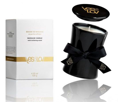 Массажная свеча в чёрном керамическом стаканчике с крышечкой YESforLOV Titillating Massage Candle YFL01B17