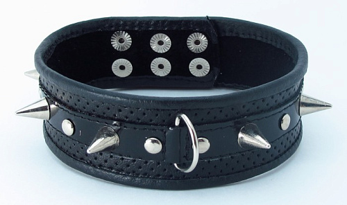 Чёрный кожаный ошейник с толстыми шипами БДСМ арсенал 55014