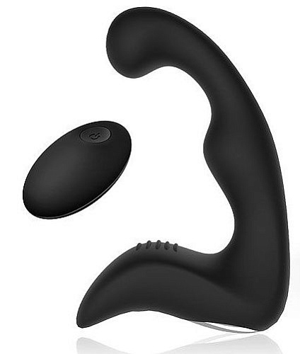 Чёрный силиконовый массажёр простаты с пультом ДУ Bior toys SEM-55178
