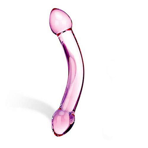 Изогнутый розовый двухголовый стимулятор из стекла Glas GLAS-70