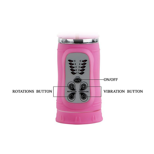 Розовый вибратор с ротацией и клиторальным кроликом Baile BW-058005-0101 (28 см)