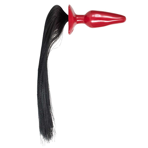 Красная анальная пробка среднего размера с хвостом Doc Johnson PONY PLAY 2066-02-BX