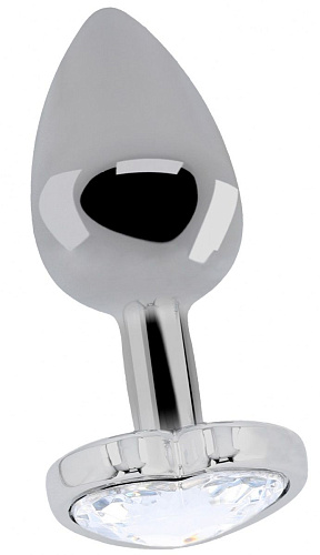 Серебристая анальная пробка с прозрачным кристаллом в форме сердца Shots Media BV RIC011SIL (7,1 см)