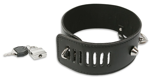 Чёрный широкий ошейник с шипами Пикантные штучки DP091