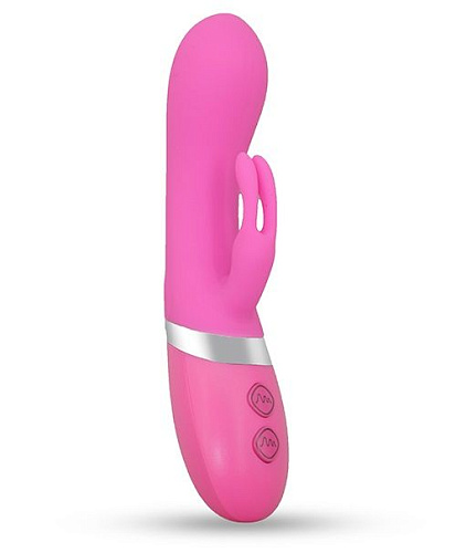 Розовый вибромассажёр с загнутой головкой и клиторальным стимулятором Seven Creations THE RHYTHM DUAL MOTOR VIBE 2414-17-E13_LPR-BX (16 см)