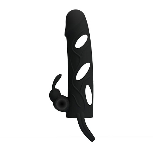 Чёрная насадка с клиторальным вибростимулятором и закрытой головкой Baile BI-026216-0801 (14 см)