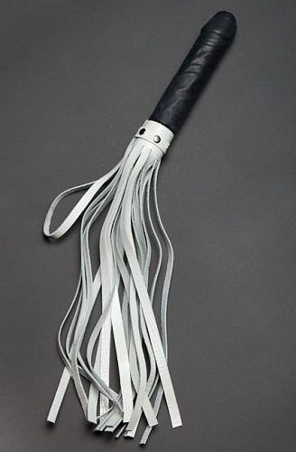Плеть с белыми хвостами и черной рукоятью-фаллосом Sitabella «Ракета А» 3015-3 (50 см)