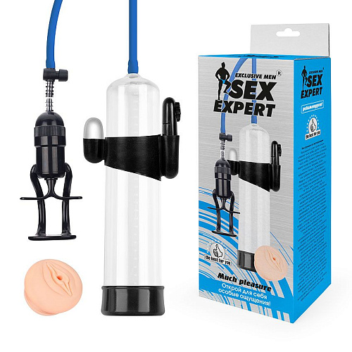 Прозрачная вакуумная вибропомпа с насадкой-вагиной Bior toys Sex Expert SEM-55165