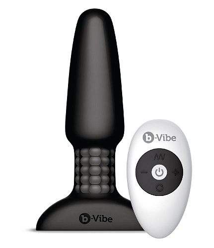 Чёрная вибровтулка с ротацией шариков b-Vibe RIMMING REMOTE CONTROL PLUG BLACK BV-001-BLK (15,2 см)