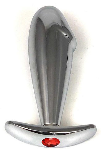Серебристая анальная пробка-фаллос с красным кристаллом Vandersex 400-RR (9,5 см)