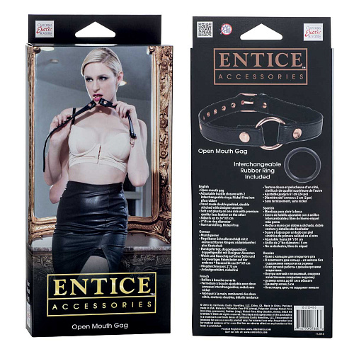 Чёрный открытый кляп с кольцом California Exotic Novelties Entice Open Mouth Gag SE-2720-45-3